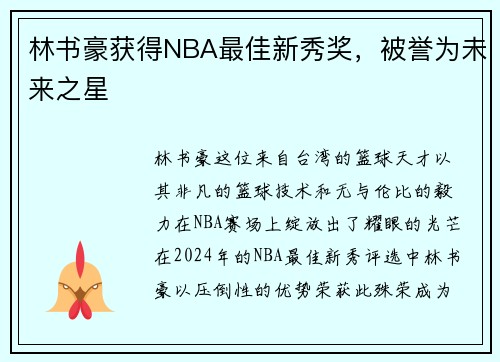 林书豪获得NBA最佳新秀奖，被誉为未来之星